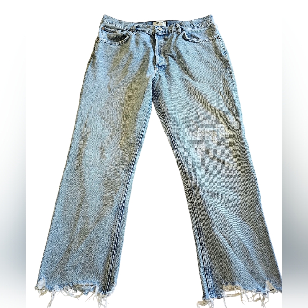 AGOLDE Riley Light Blue‎ Distressed Straight Leg Classy Jeans Sz 33